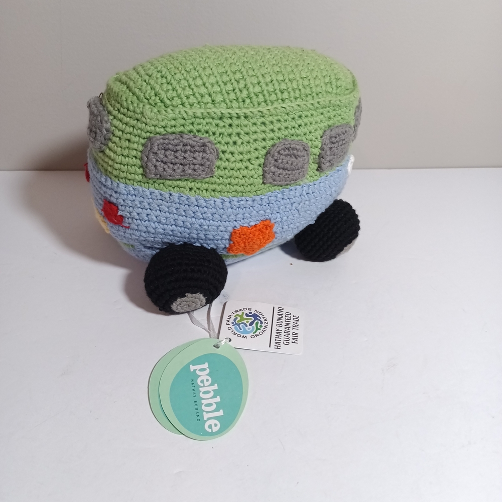 Pebble Crochet Toy Bus Baby Rattle Camper Volkswagon Van New